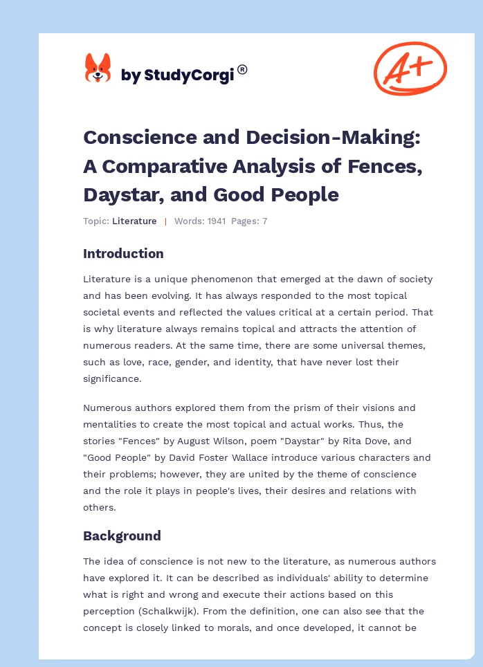 Conscience and Decision-Making: A Comparative Analysis of Fences, Daystar, and Good People. Page 1