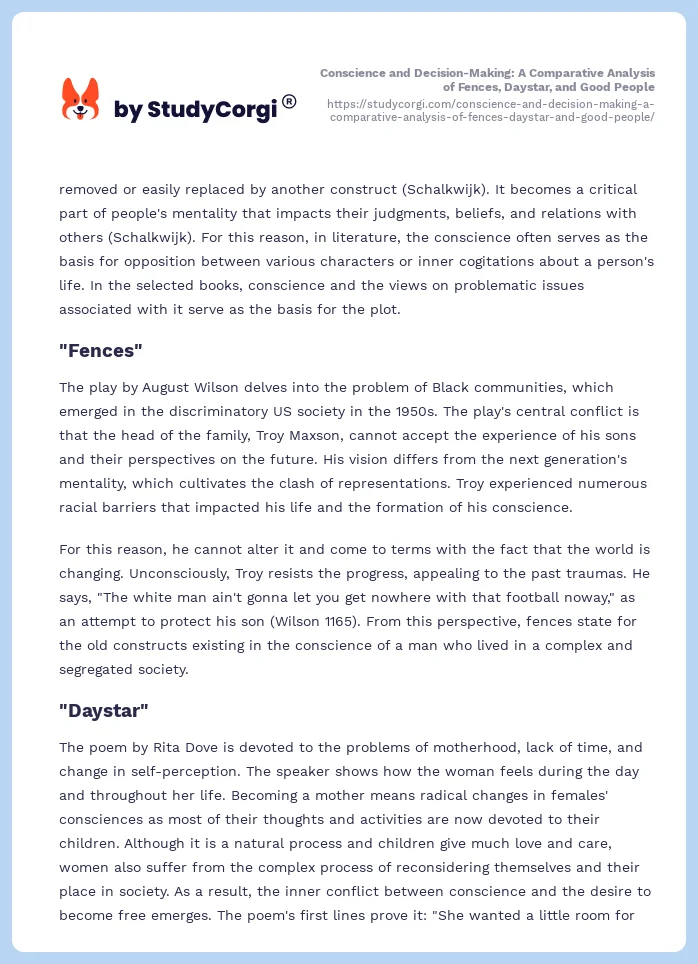 Conscience and Decision-Making: A Comparative Analysis of Fences, Daystar, and Good People. Page 2