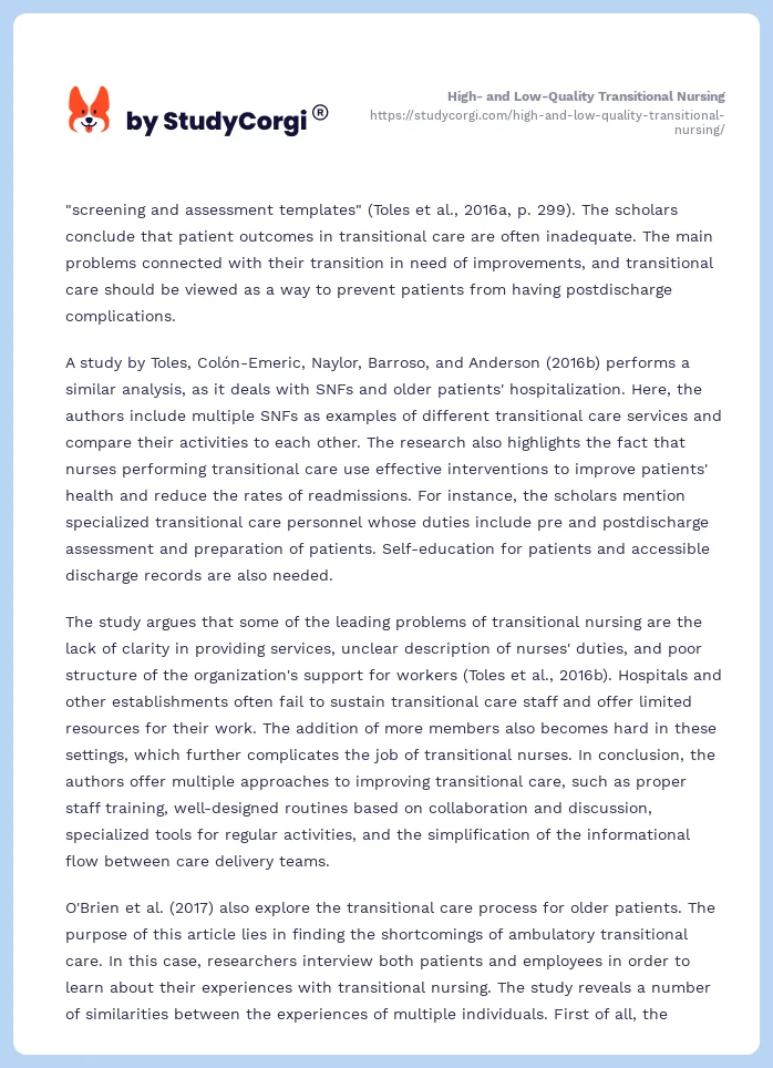 High- and Low-Quality Transitional Nursing. Page 2