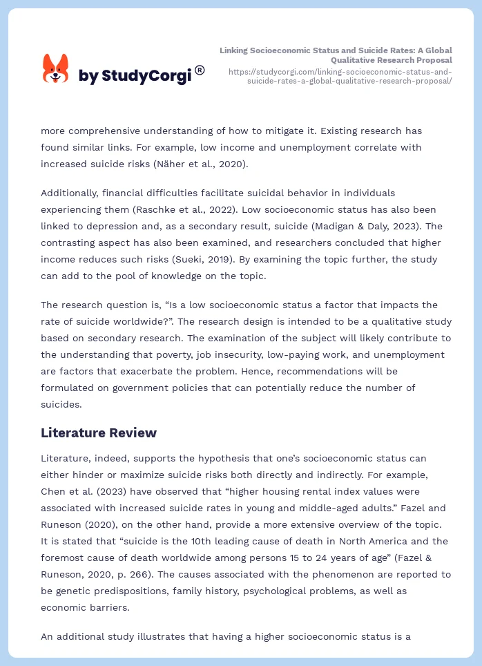 Linking Socioeconomic Status and Suicide Rates: A Global Qualitative Research Proposal. Page 2
