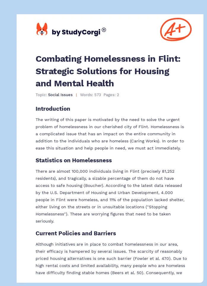 Combating Homelessness in Flint: Strategic Solutions for Housing and Mental Health. Page 1