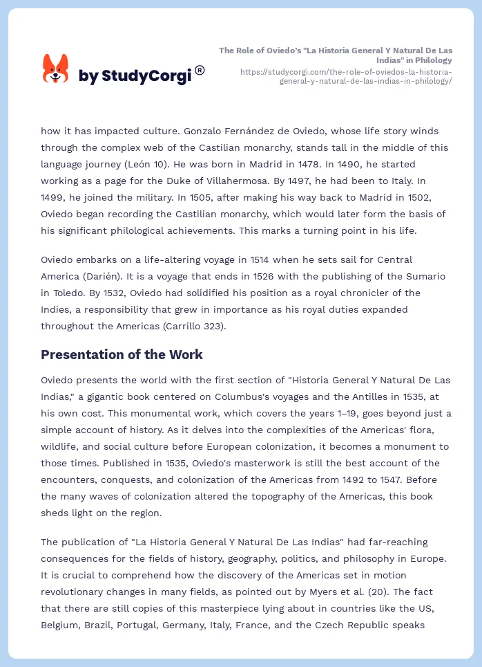 The Role of Oviedo’s "La Historia General Y Natural De Las Indias" in Philology. Page 2