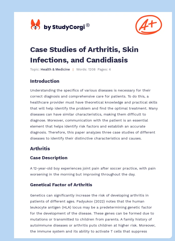 Case Studies of Arthritis, Skin Infections, and Candidiasis. Page 1