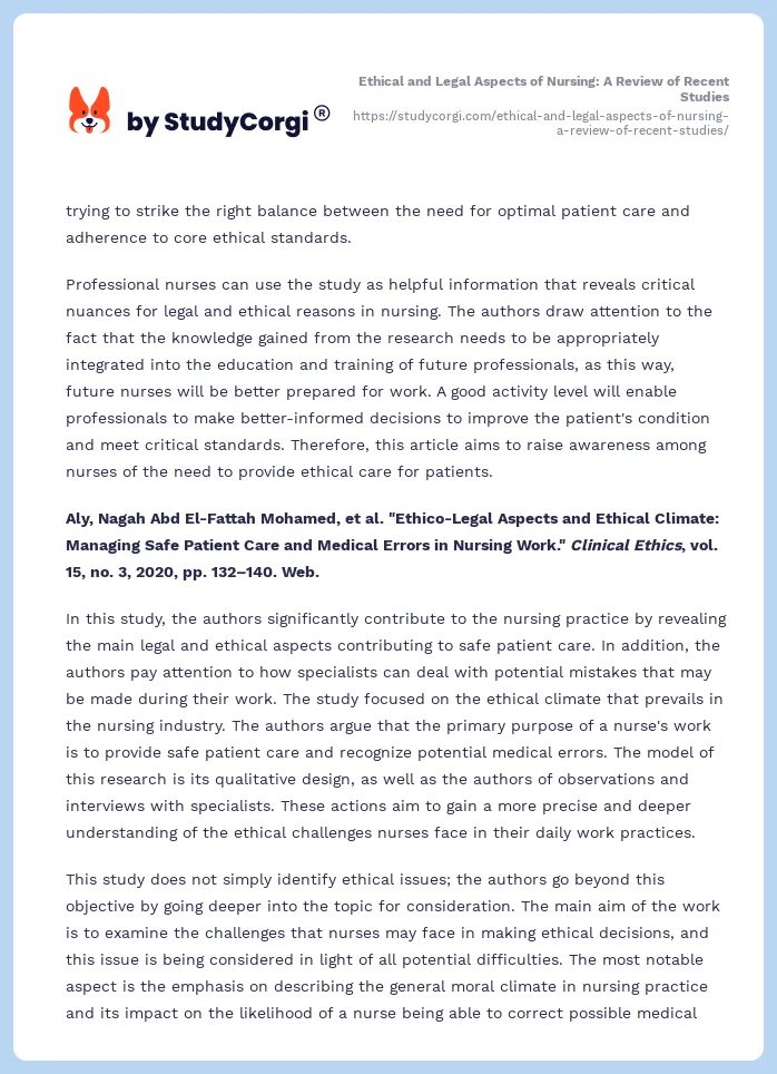 Ethical and Legal Aspects of Nursing: A Review of Recent Studies. Page 2