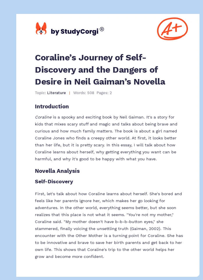 Coraline’s Journey of Self-Discovery and the Dangers of Desire in Neil Gaiman’s Novella. Page 1