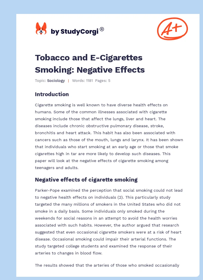 Tobacco and E-Cigarettes Smoking: Negative Effects. Page 1