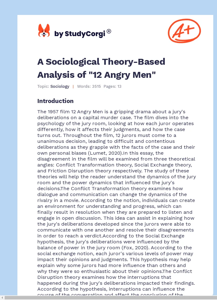 A Sociological Theory-Based Analysis of "12 Angry Men". Page 1