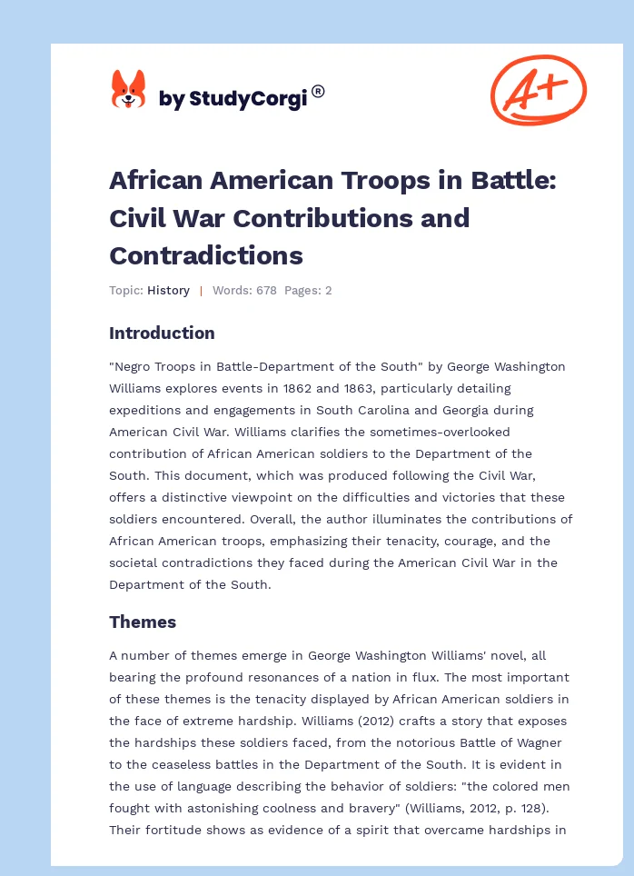 African American Troops in Battle: Civil War Contributions and Contradictions. Page 1