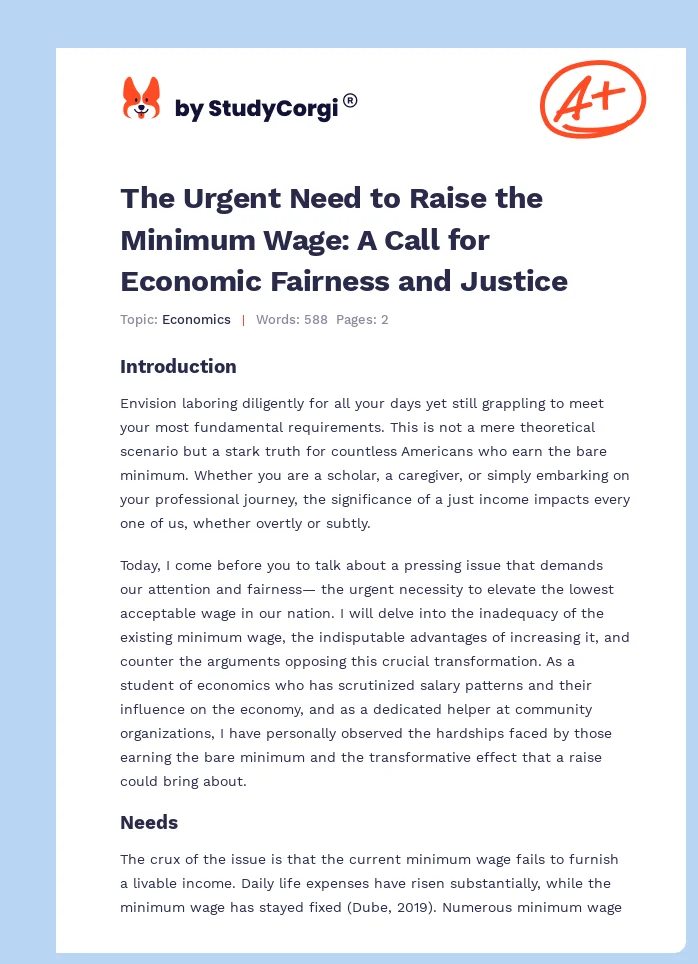 The Urgent Need to Raise the Minimum Wage: A Call for Economic Fairness and Justice. Page 1