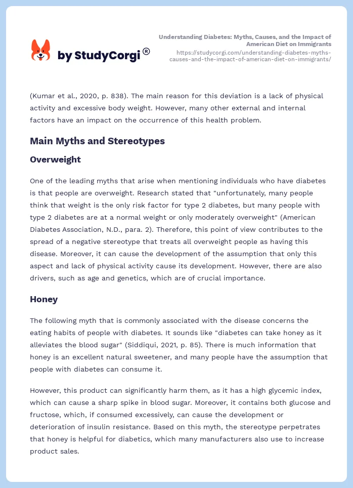 Understanding Diabetes: Myths, Causes, and the Impact of American Diet on Immigrants. Page 2