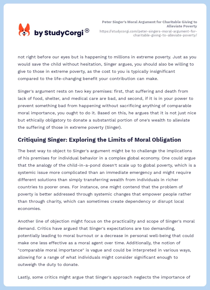 Peter Singer’s Moral Argument for Charitable Giving to Alleviate Poverty. Page 2