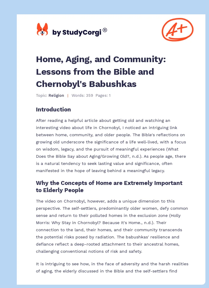 Home, Aging, and Community: Lessons from the Bible and Chernobyl's Babushkas. Page 1