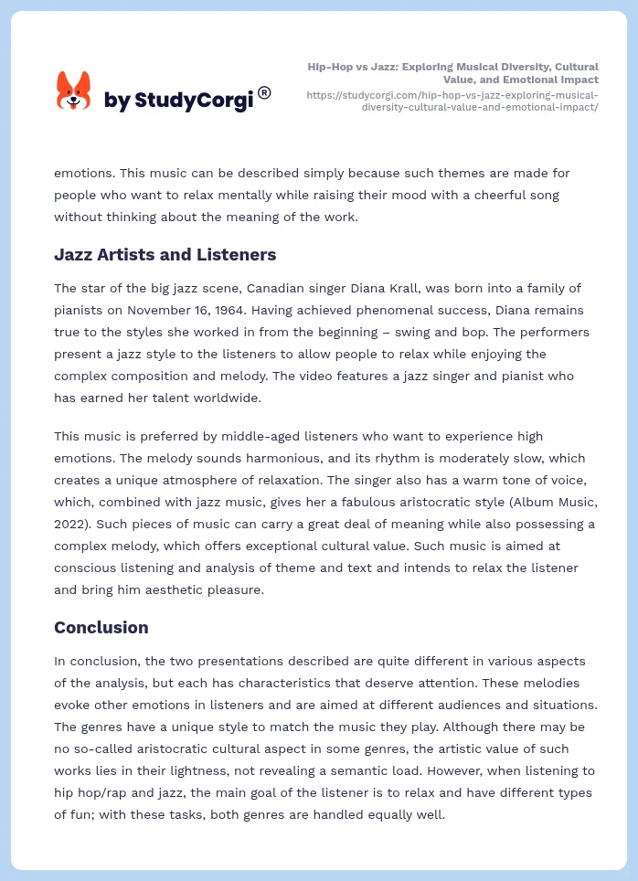 Hip-Hop vs Jazz: Exploring Musical Diversity, Cultural Value, and Emotional Impact. Page 2