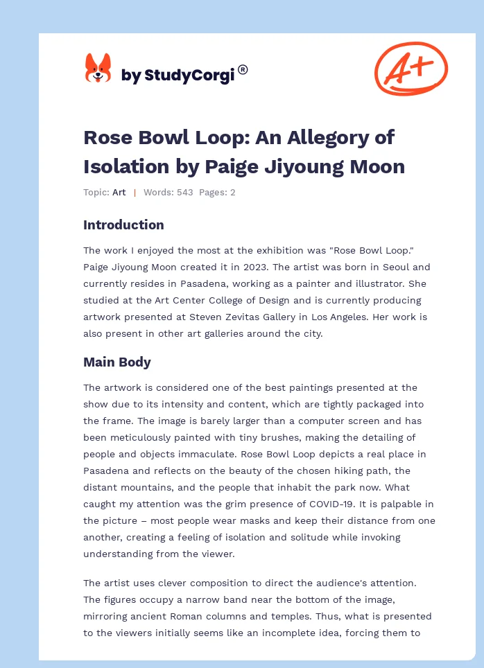 Rose Bowl Loop: An Allegory of Isolation by Paige Jiyoung Moon. Page 1