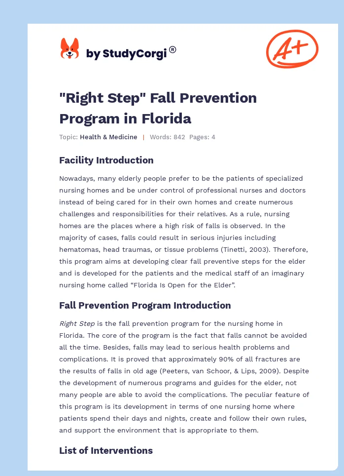 "Right Step" Fall Prevention Program in Florida. Page 1