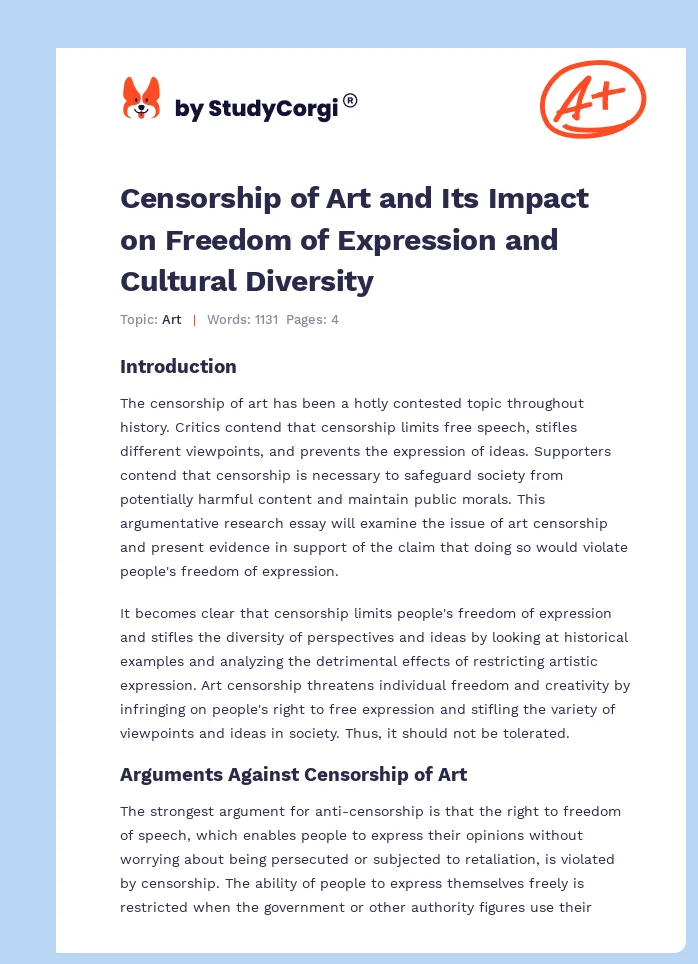 Censorship of Art and Its Impact on Freedom of Expression and Cultural Diversity. Page 1