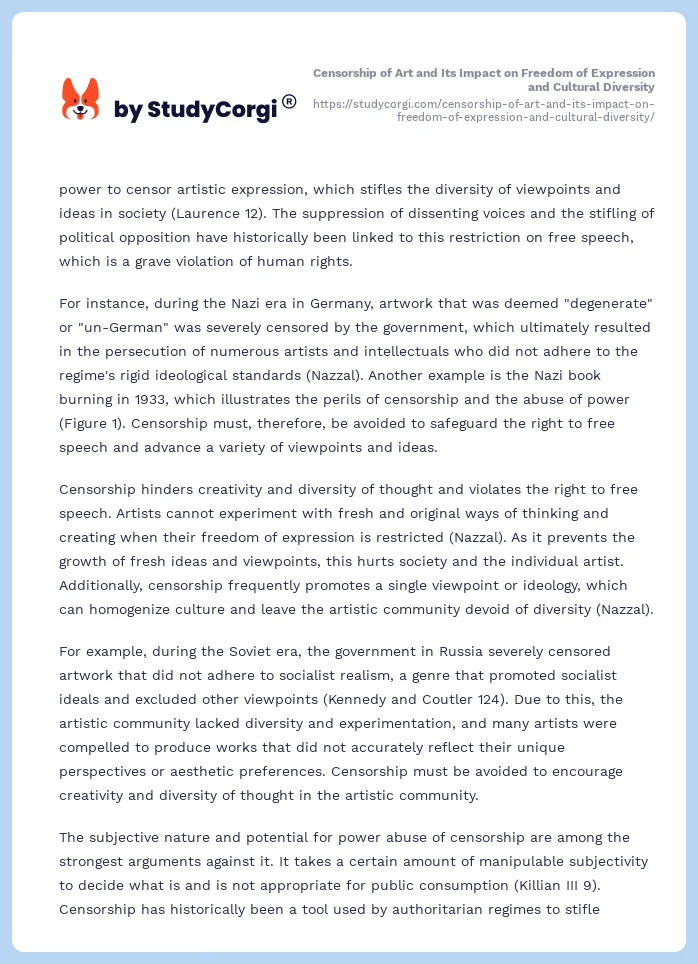 Censorship of Art and Its Impact on Freedom of Expression and Cultural Diversity. Page 2