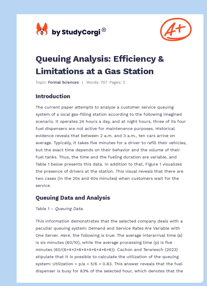 Queuing Analysis: Efficiency & Limitations at a Gas Station. Page 1