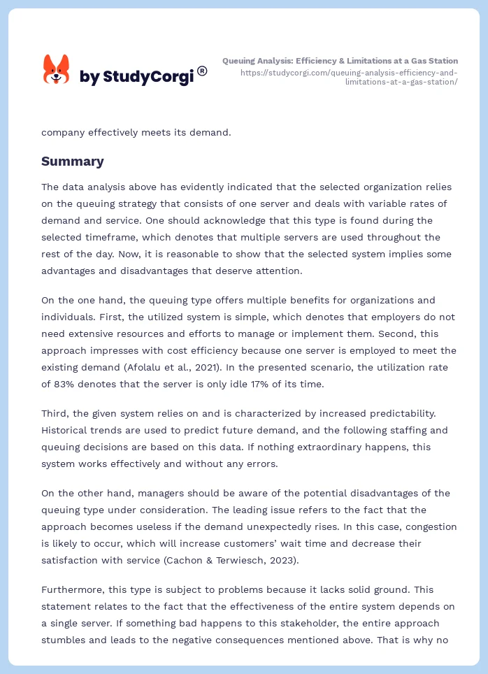 Queuing Analysis: Efficiency & Limitations at a Gas Station. Page 2