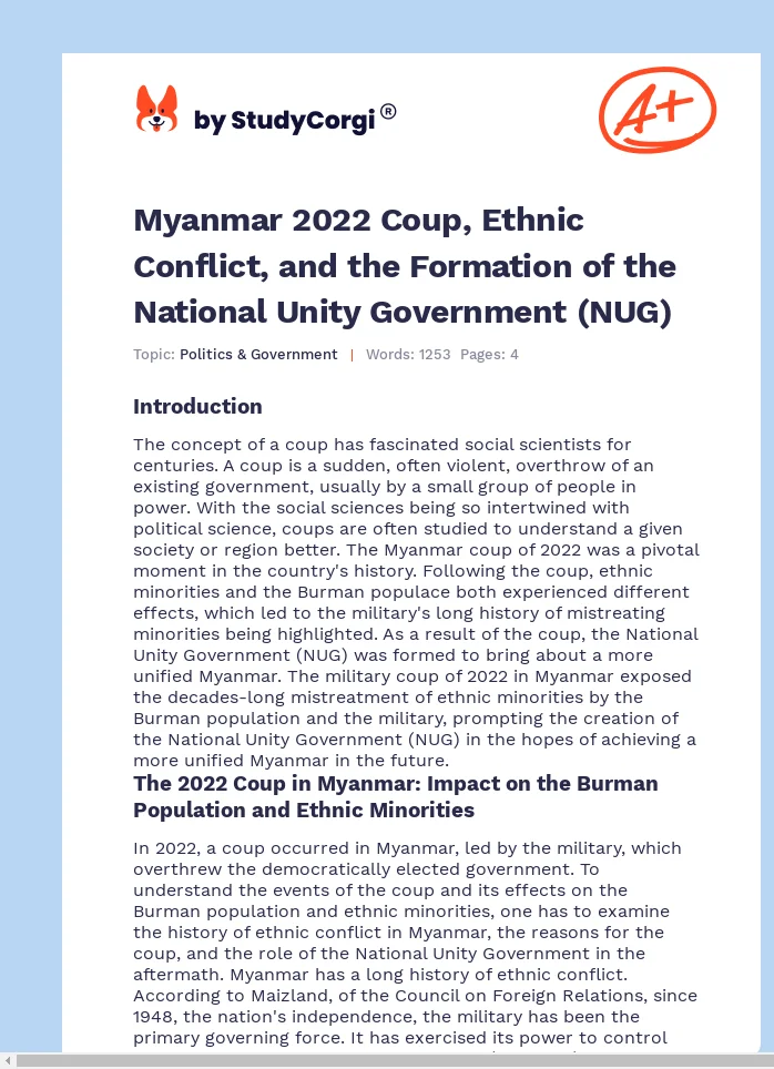 Myanmar 2022 Coup, Ethnic Conflict, and the Formation of the National Unity Government (NUG). Page 1