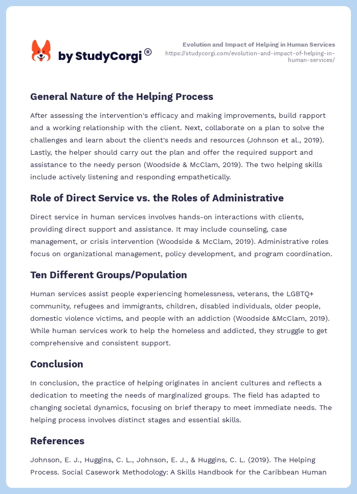 Evolution and Impact of Helping in Human Services. Page 2