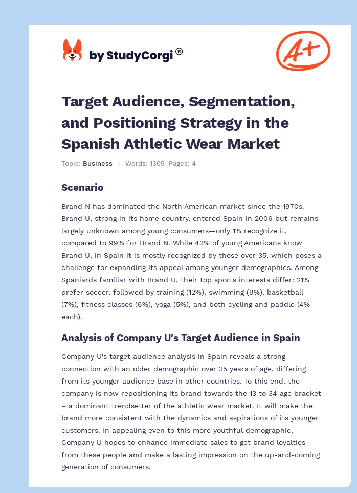 Target Audience, Segmentation, and Positioning Strategy in the Spanish Athletic Wear Market. Page 1
