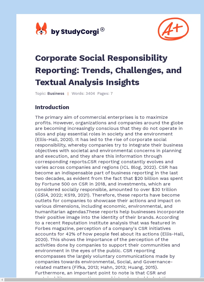 Corporate Social Responsibility Reporting: Trends, Challenges, and Textual Analysis Insights. Page 1