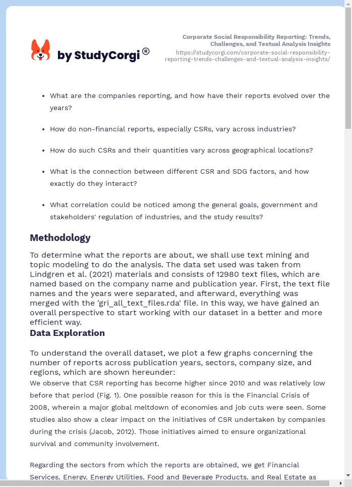 Corporate Social Responsibility Reporting: Trends, Challenges, and Textual Analysis Insights. Page 2