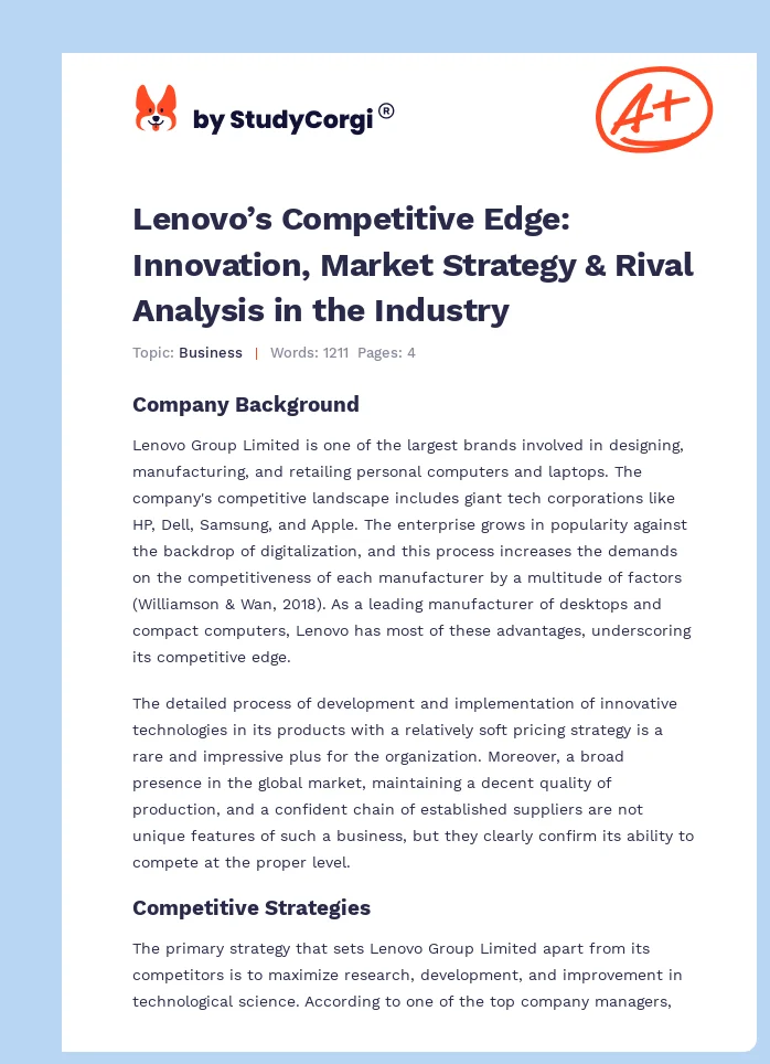Lenovo’s Competitive Edge: Innovation, Market Strategy & Rival Analysis in the Industry. Page 1
