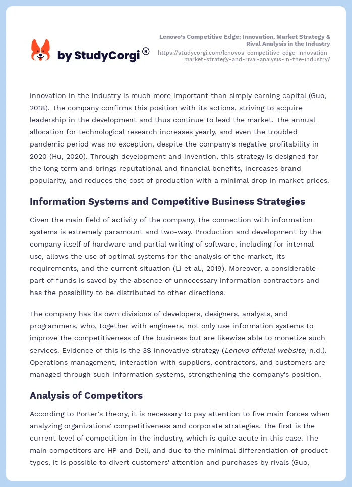 Lenovo’s Competitive Edge: Innovation, Market Strategy & Rival Analysis in the Industry. Page 2