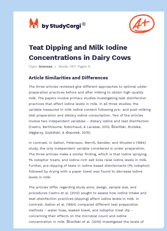Teat Dipping and Milk Iodine Concentrations in Dairy Cows. Page 1
