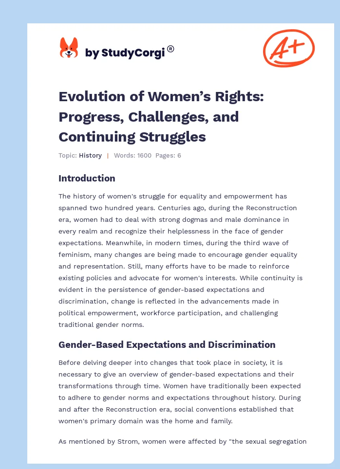 Evolution of Women’s Rights: Progress, Challenges, and Continuing Struggles. Page 1