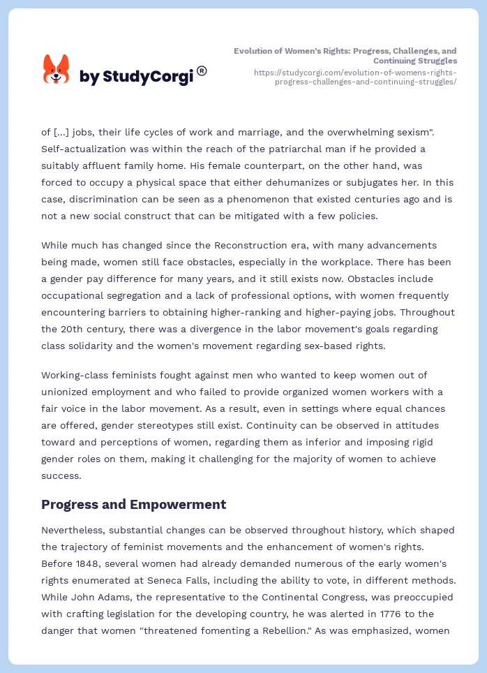 Evolution of Women’s Rights: Progress, Challenges, and Continuing Struggles. Page 2
