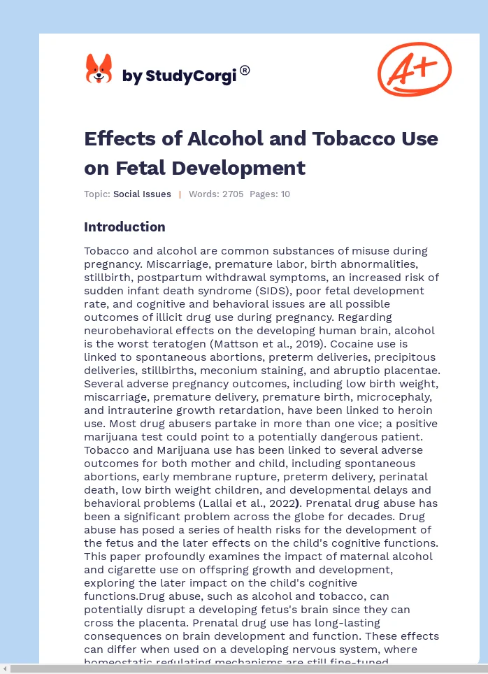 Effects of Alcohol and Tobacco Use on Fetal Development. Page 1