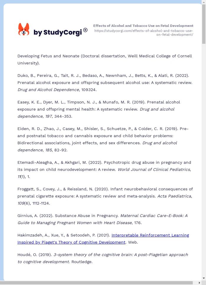 Effects of Alcohol and Tobacco Use on Fetal Development. Page 2