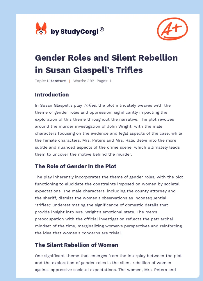 Gender Roles and Silent Rebellion in Susan Glaspell’s Trifles. Page 1