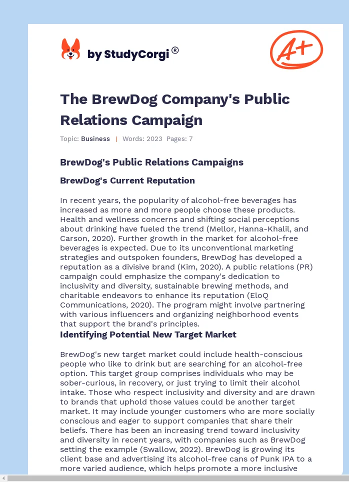 The BrewDog Company's Public Relations Campaign. Page 1