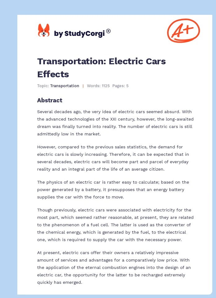 Transportation: Electric Cars Effects. Page 1