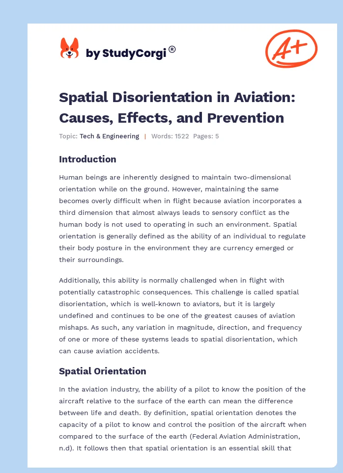 Spatial Disorientation in Aviation: Causes, Effects, and Prevention. Page 1
