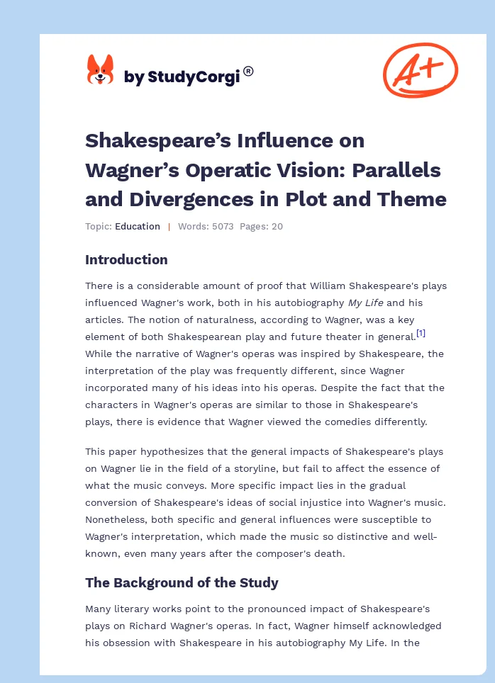 Shakespeare’s Influence on Wagner’s Operatic Vision: Parallels and Divergences in Plot and Theme. Page 1