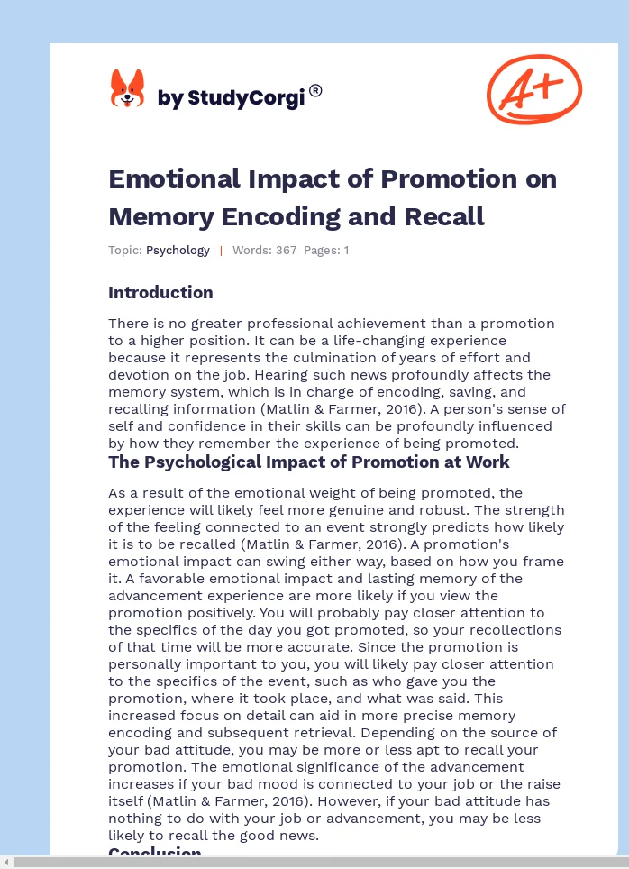 Emotional Impact of Promotion on Memory Encoding and Recall. Page 1