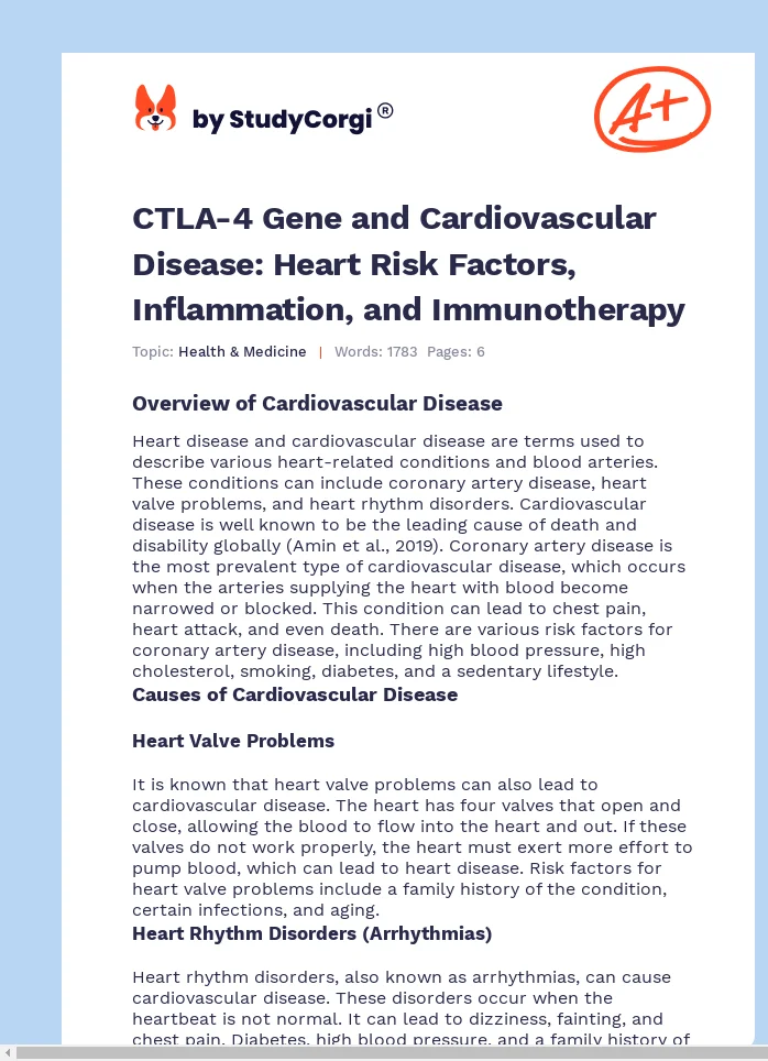 CTLA-4 Gene and Cardiovascular Disease: Heart Risk Factors, Inflammation, and Immunotherapy. Page 1