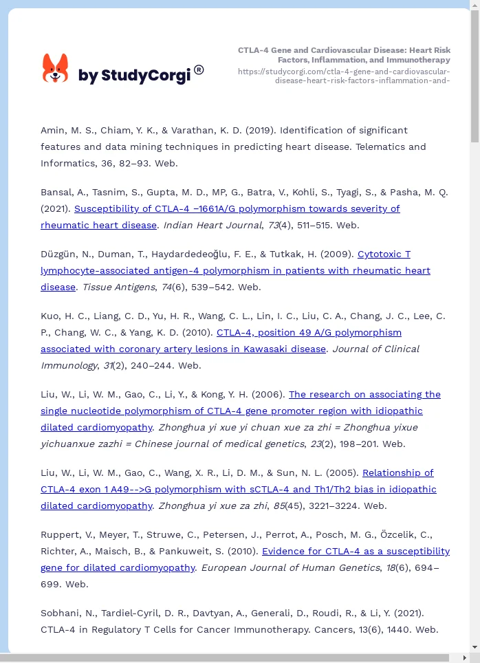 CTLA-4 Gene and Cardiovascular Disease: Heart Risk Factors, Inflammation, and Immunotherapy. Page 2