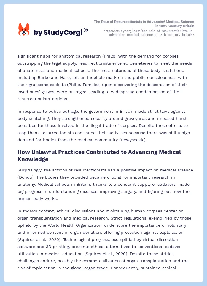 The Role of Resurrectionists in Advancing Medical Science in 18th-Century Britain. Page 2