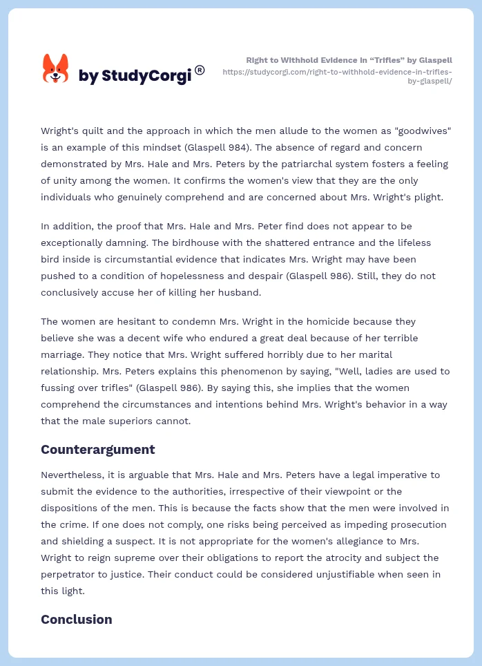 Right to Withhold Evidence in “Trifles” by Glaspell. Page 2