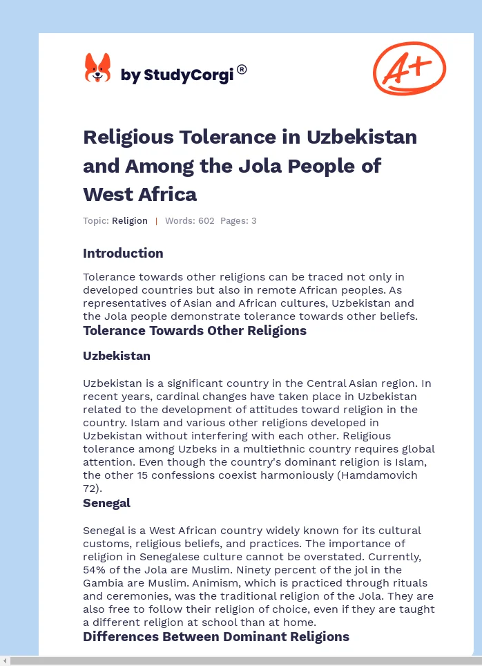 Religious Tolerance in Uzbekistan and Among the Jola People of West Africa. Page 1