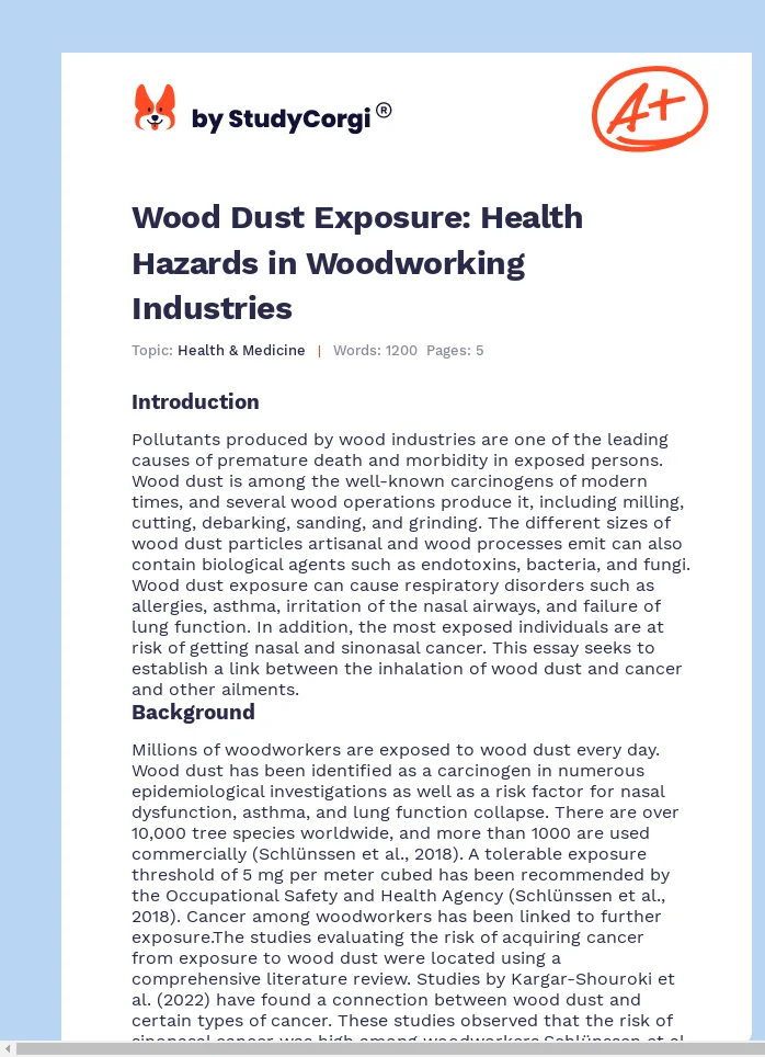 Wood Dust Exposure: Health Hazards in Woodworking Industries. Page 1