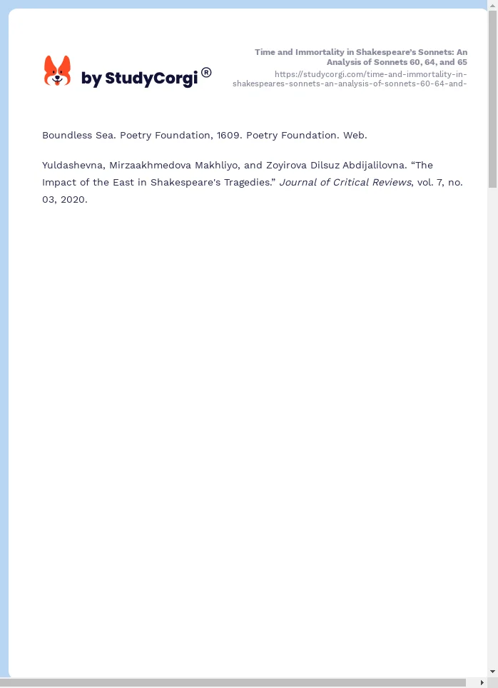 Time and Immortality in Shakespeare’s Sonnets: An Analysis of Sonnets 60, 64, and 65. Page 2
