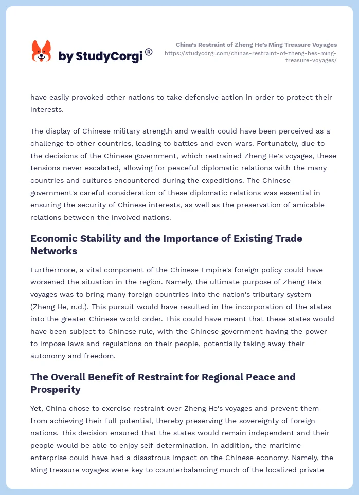China’s Restraint of Zheng He’s Ming Treasure Voyages. Page 2