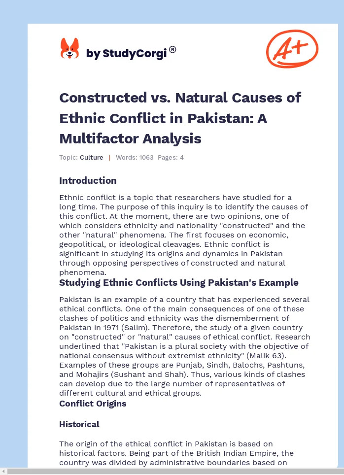 Constructed vs. Natural Causes of Ethnic Conflict in Pakistan: A Multifactor Analysis. Page 1